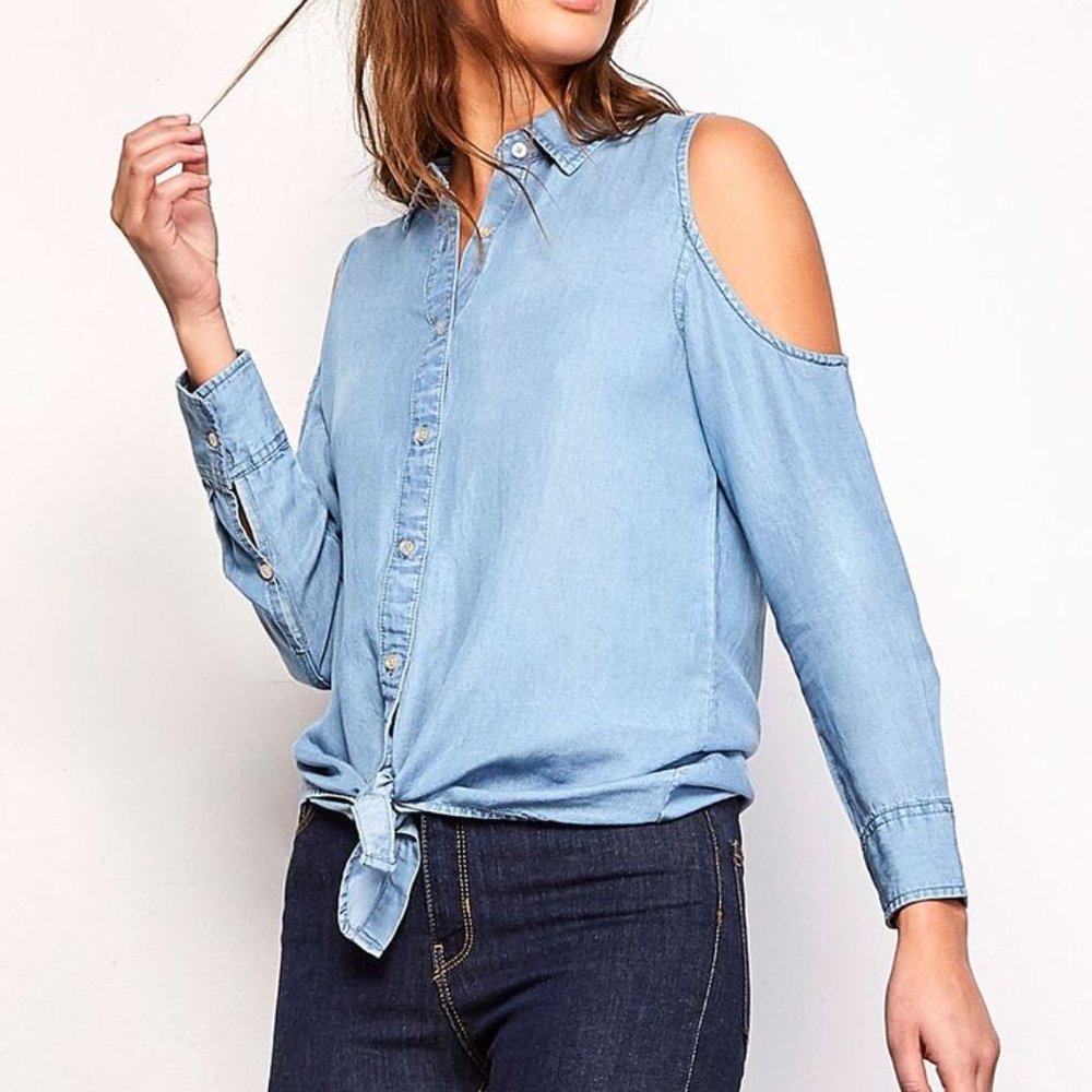 Cold Shoulder Chambray Button Down